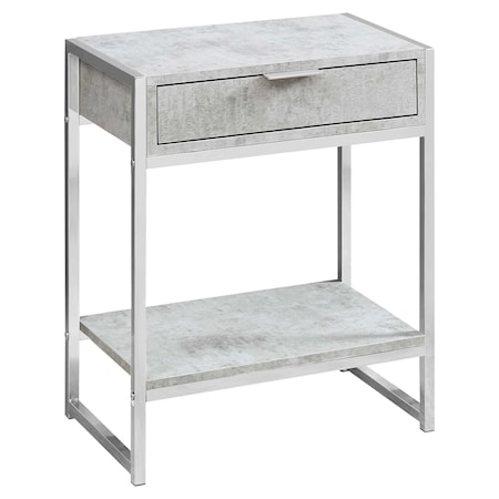 Homeroots 24 in. Grey Cement Particle BoardMDF & Chrome Metal Accent Table 333227